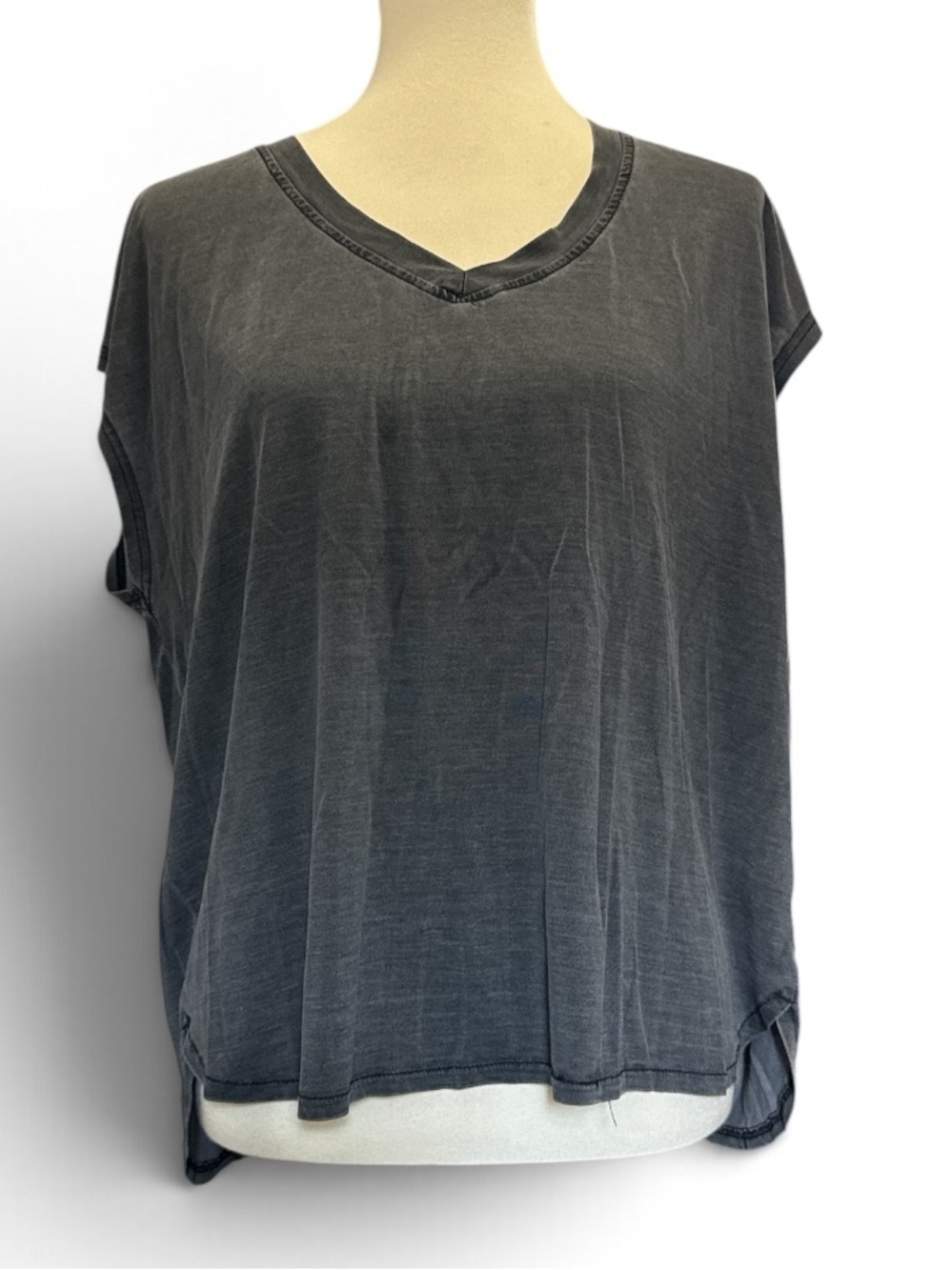 Jane and Delancey Washed Charcoal V-Neck Tee #764